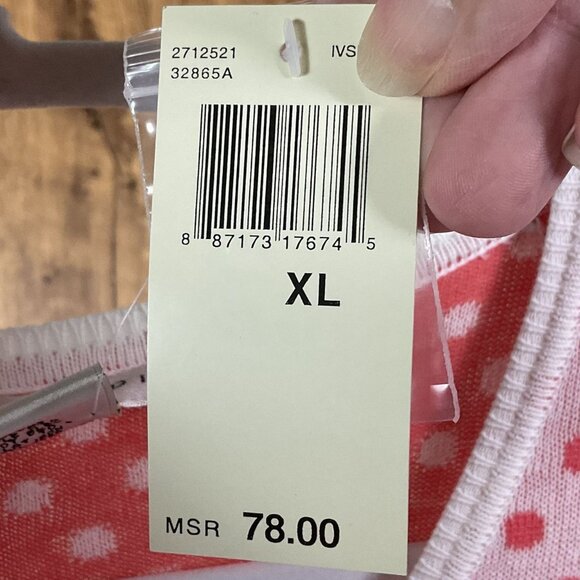 NWT Max Studio Scoop Neck Cotton Cardigan Sweater White w/Coral Polka Dots, XL - Picture 7 of 8